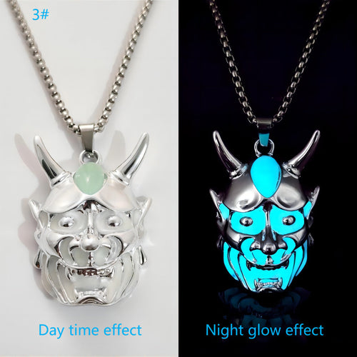 Men's Ghost Mask Luminous Pendant Titanium Steel Necklace Halloween