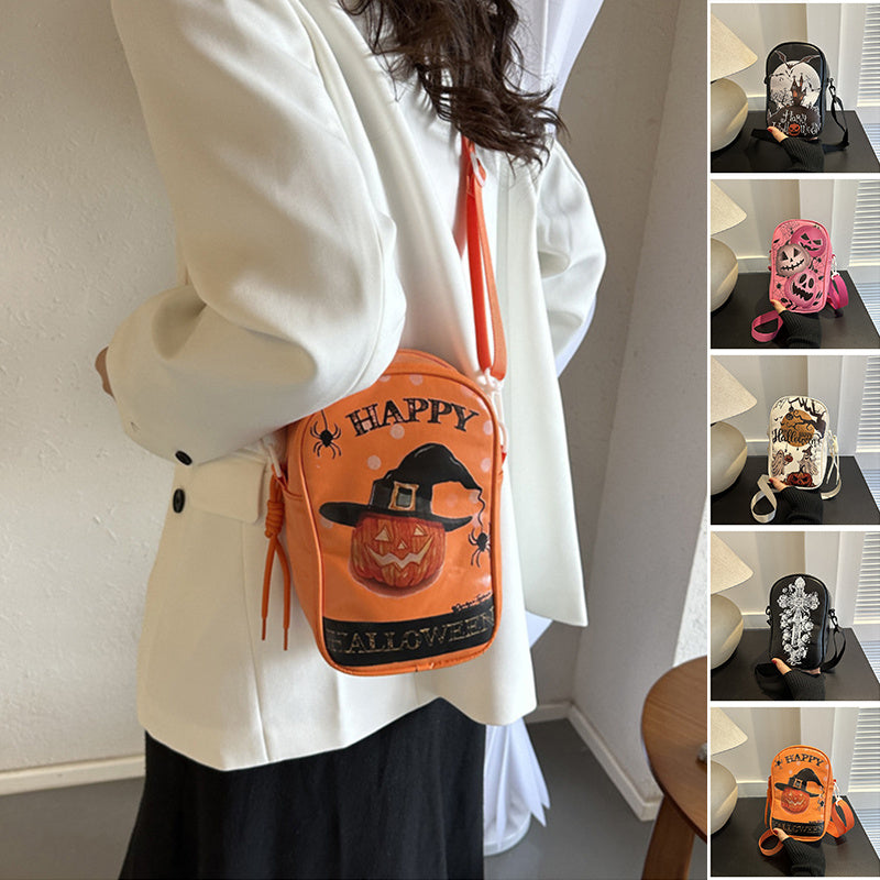 Halloween Graffiti Phone Bag Girls Funny Cartoon Pumpkin Ghost Bat
