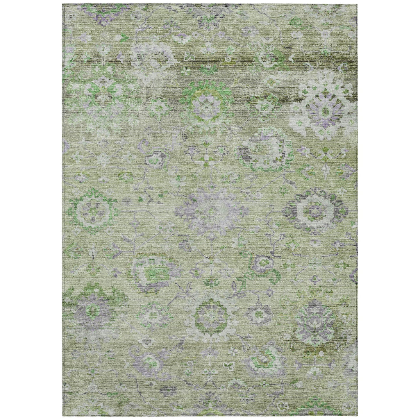 3' X 5' Mint Green And Gray Floral Washable Indoor Outdoor Area Rug