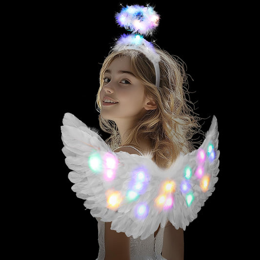 Halloween LED Angel Wings and Halo, Light Up Angel Halo White Fairy