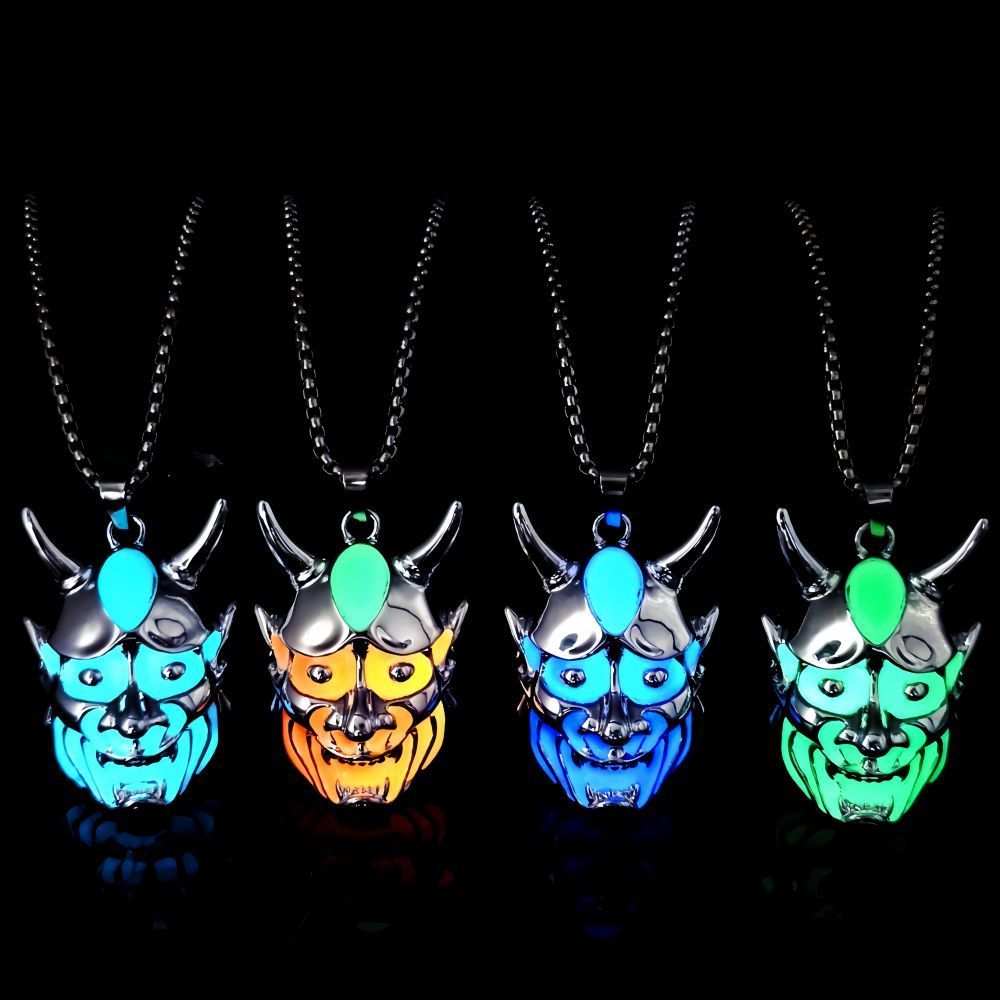 Men's Ghost Mask Luminous Pendant Titanium Steel Necklace Halloween