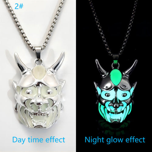 Men's Ghost Mask Luminous Pendant Titanium Steel Necklace Halloween