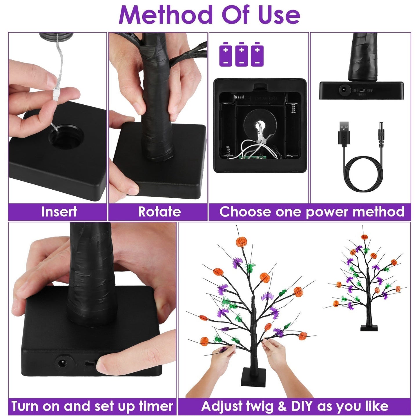 2Pack 1.97FT Lighted Halloween Trees Halloween Indoor Decorations