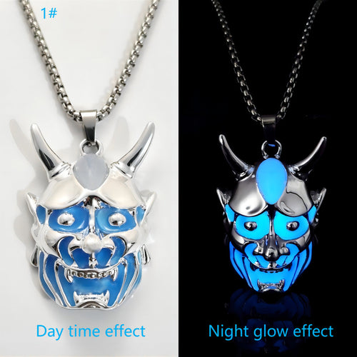 Men's Ghost Mask Luminous Pendant Titanium Steel Necklace Halloween