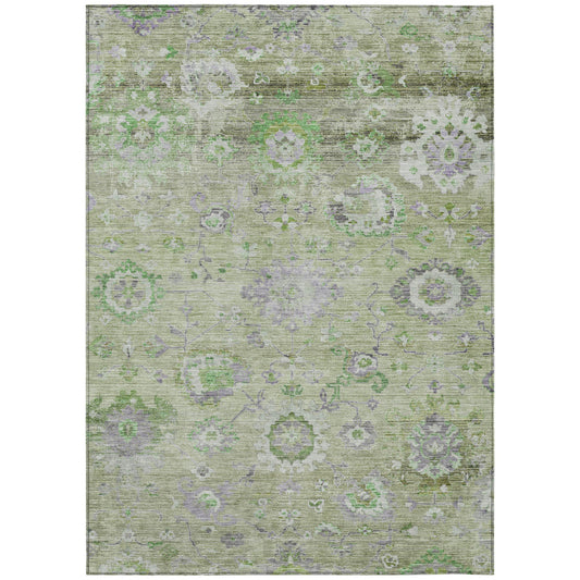 3' X 5' Mint Green And Gray Floral Washable Indoor Outdoor Area Rug