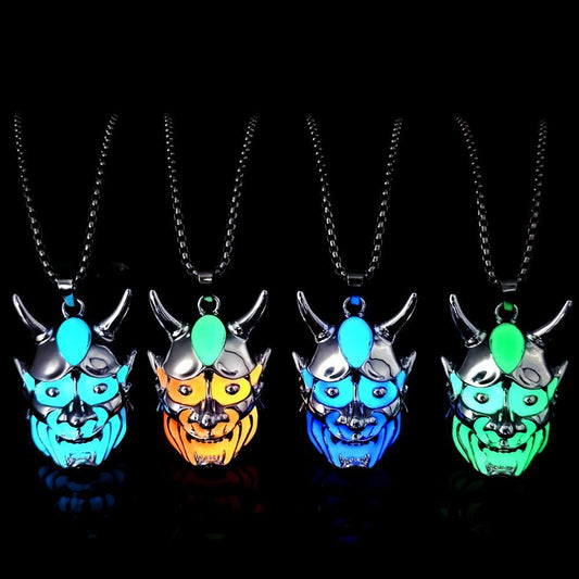 Men's Ghost Mask Luminous Pendant Titanium Steel Necklace Halloween