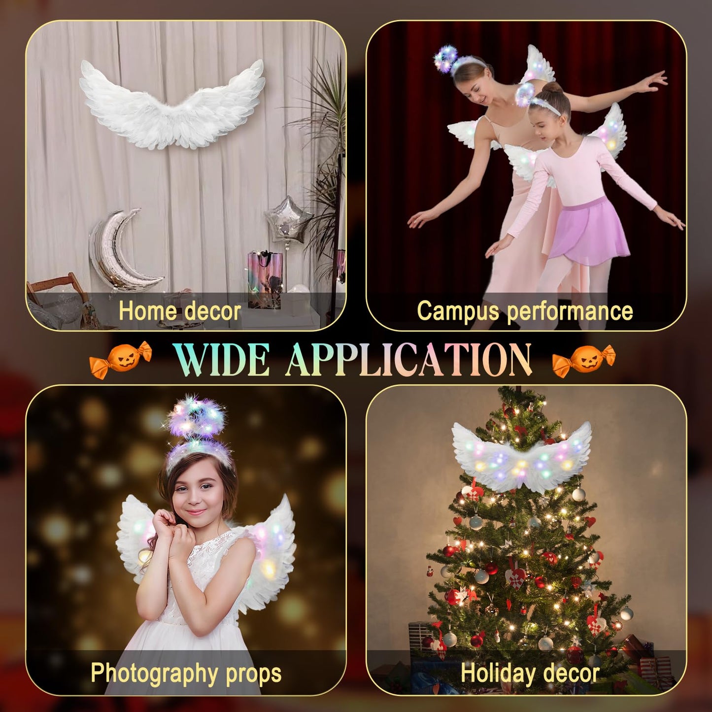 Halloween LED Angel Wings and Halo, Light Up Angel Halo White Fairy