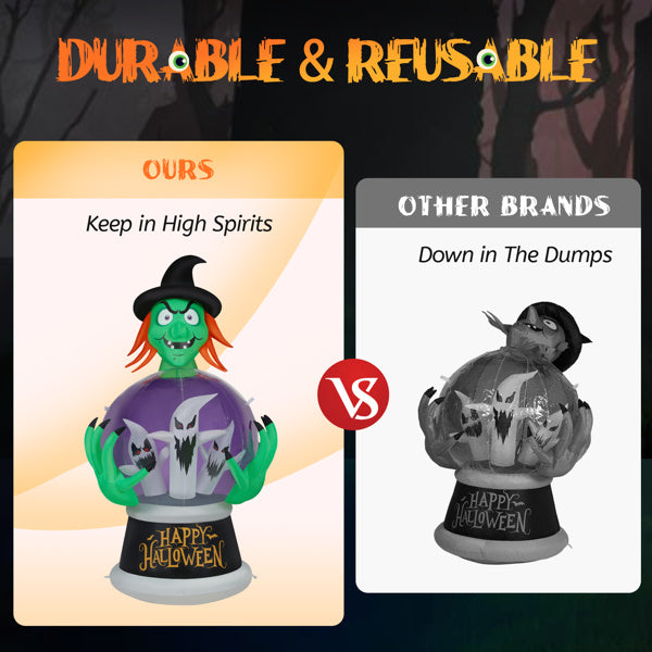 5.9ft Witch Crystal Ball With 3 LED Lights And 3 RGB Lights, Halloween