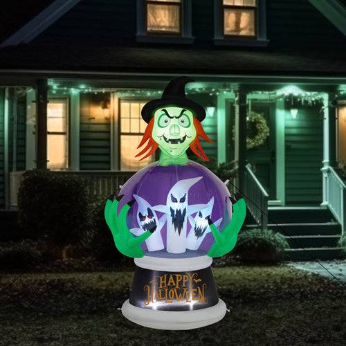 5.9ft Witch Crystal Ball With 3 LED Lights And 3 RGB Lights, Halloween
