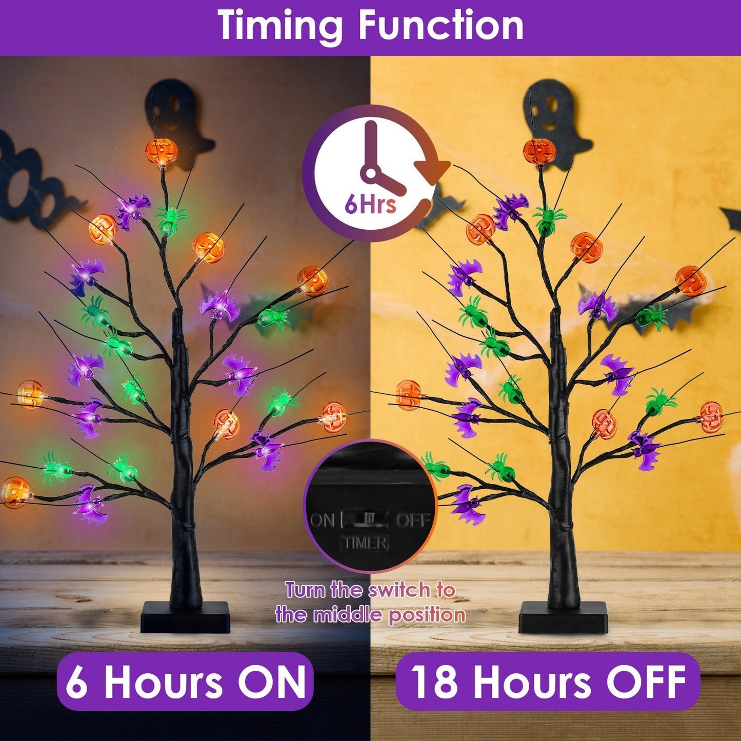 2Pack 1.97FT Lighted Halloween Trees Halloween Indoor Decorations