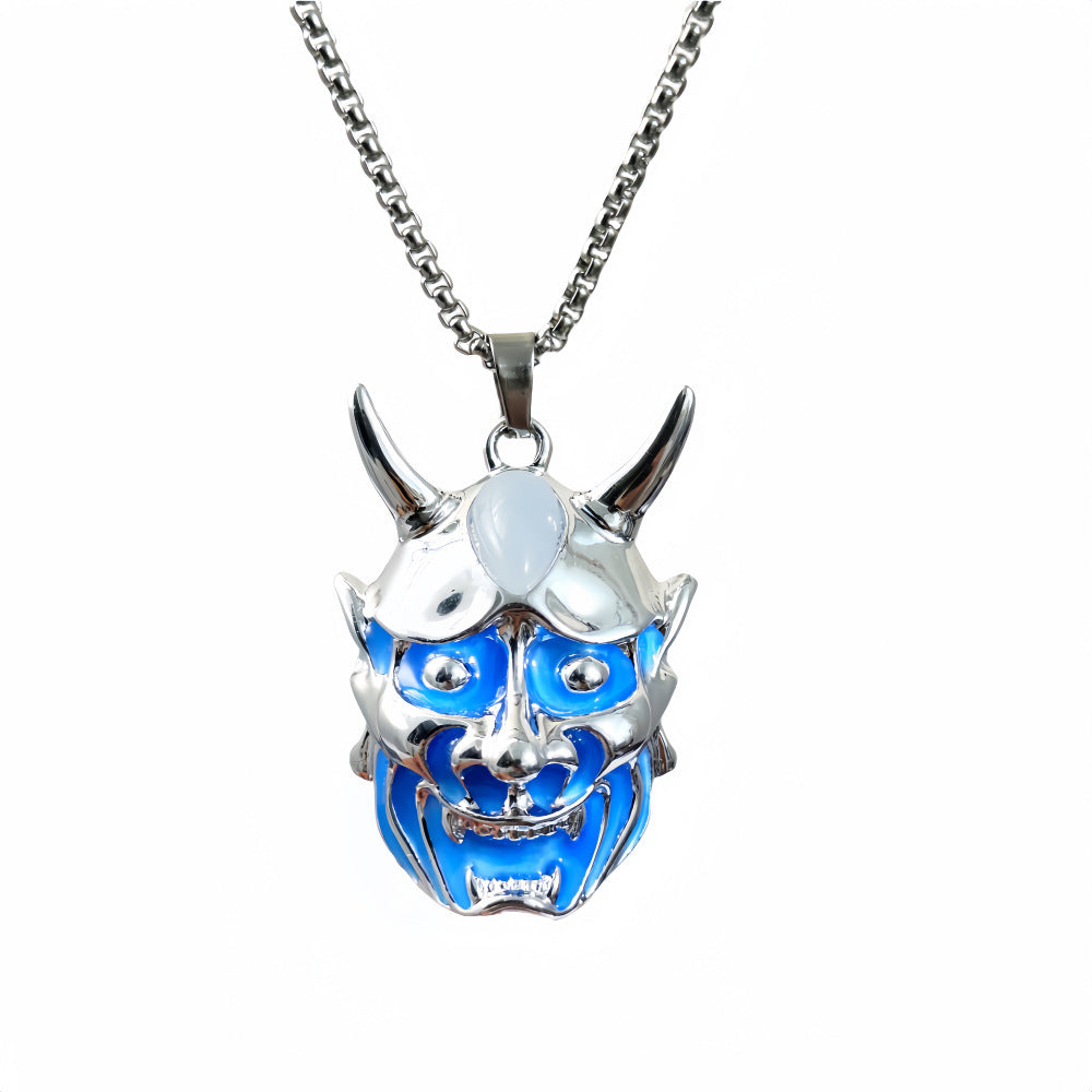 Men's Ghost Mask Luminous Pendant Titanium Steel Necklace Halloween
